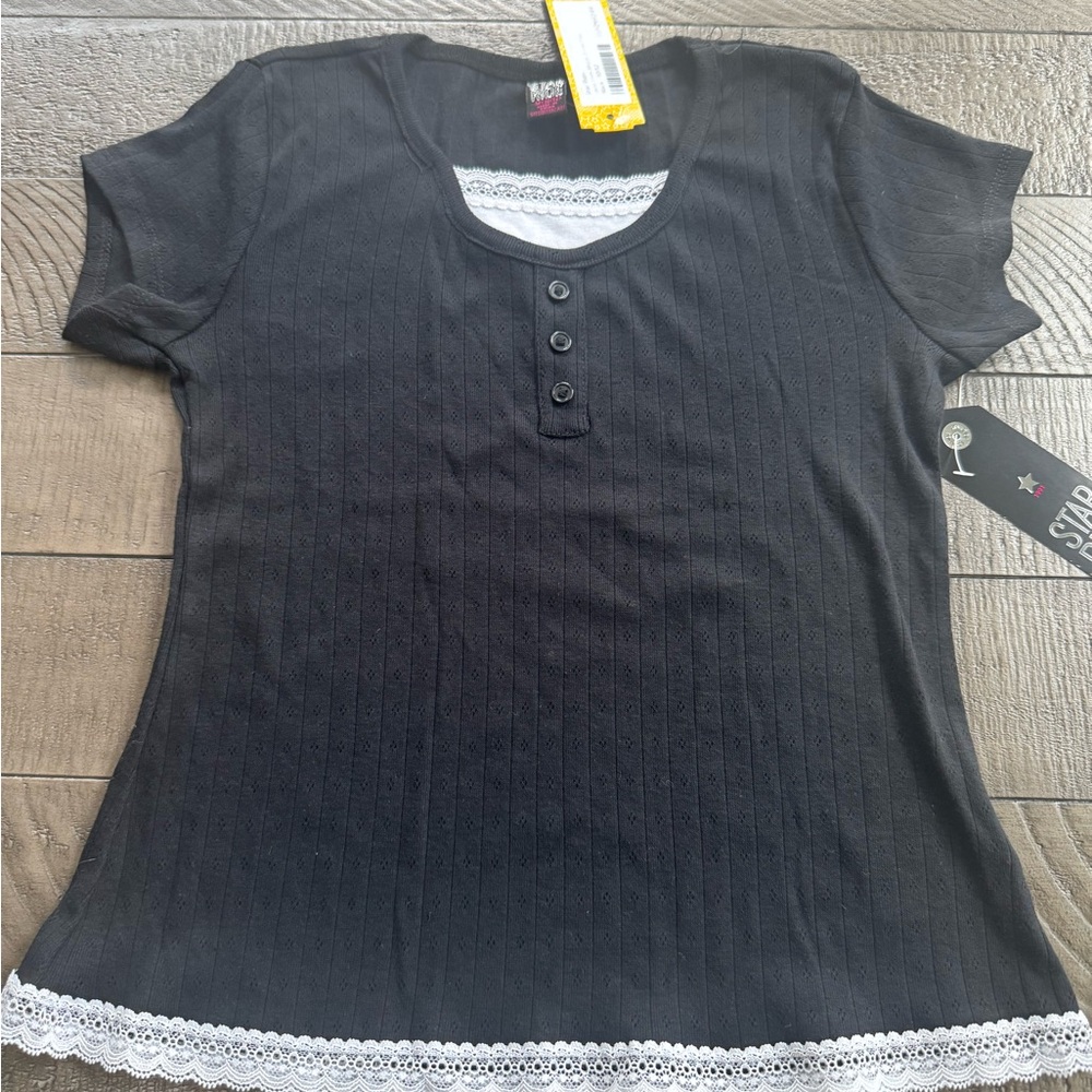 Black Lace Trim Girl’s  Top